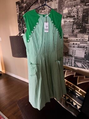 Green Striped 2xl Unique Vintage dress